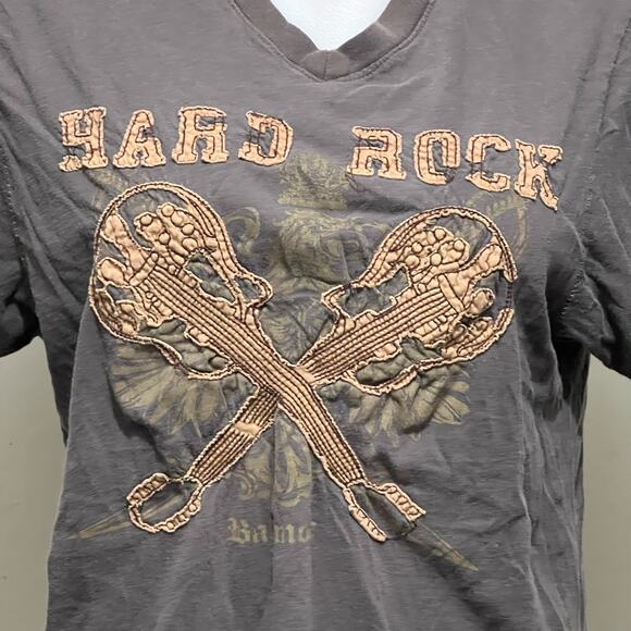 VTG Hard Rock Baltimore Distressed Double Guitar Single Stitch V-Neck Tee SM - Picture 5 of 10